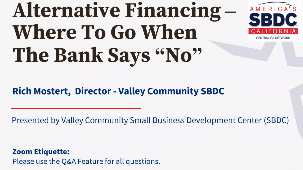 The thumbnail for the webinar "Alternative Financing"